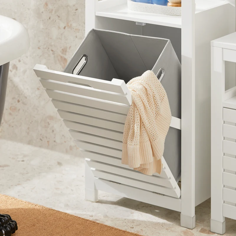 SoBuy BZR67-W Armario para baño con un cesto para Ropa Sucia