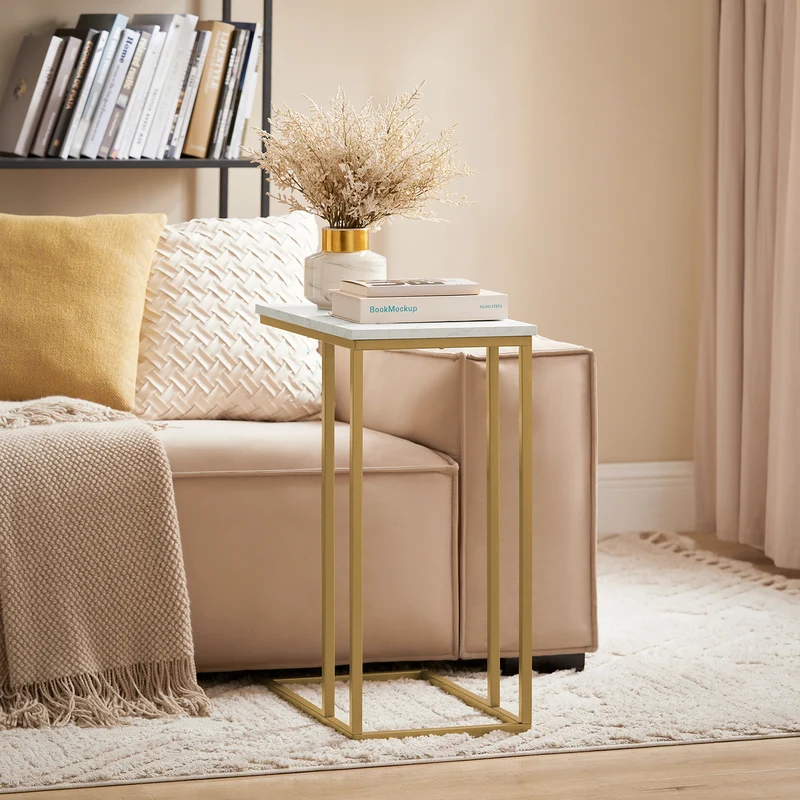 SoBuy FBT87-G Mesa Auxiliar Dorado