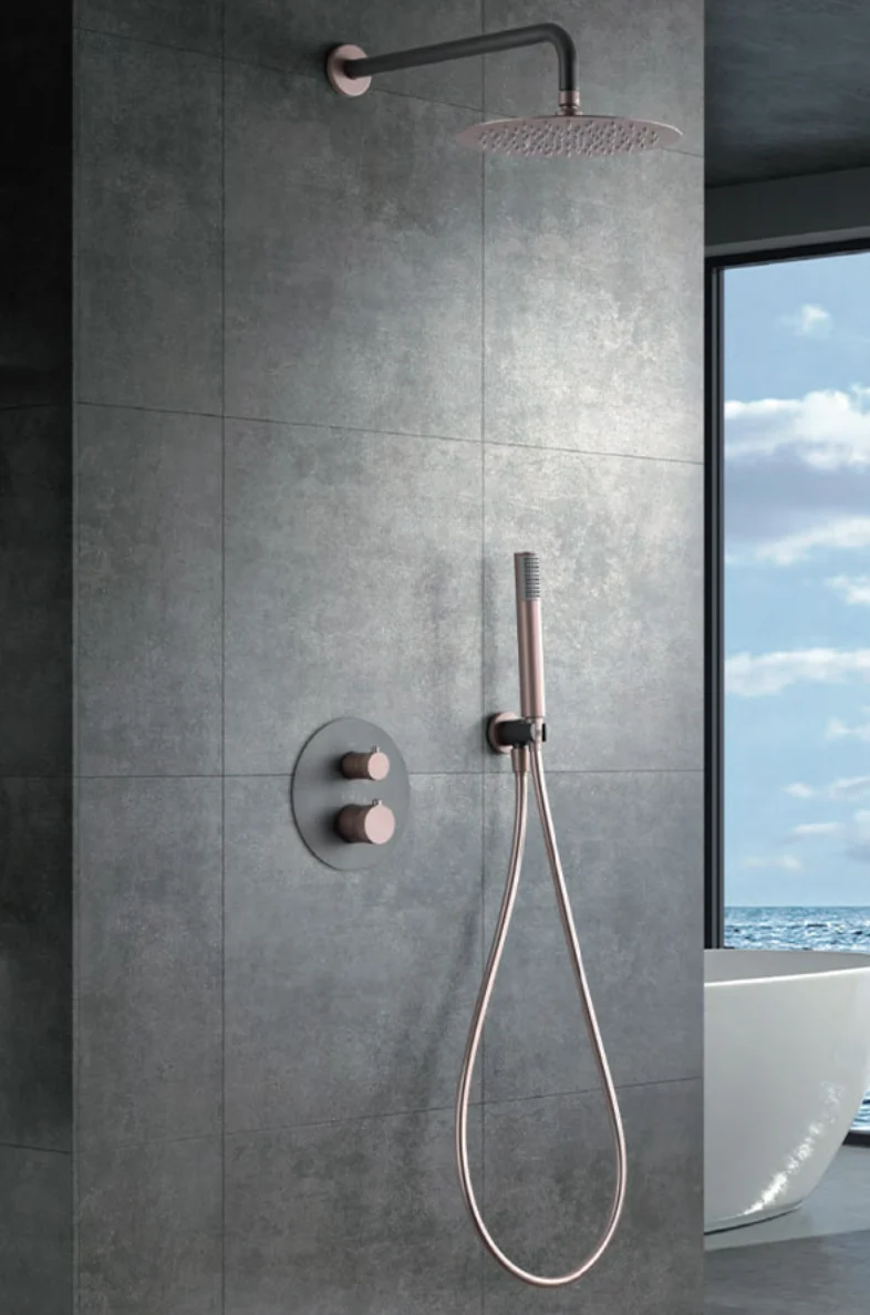Conjunto Ducha Termostático Empotrado Gris Mate Champagne Line - Imex