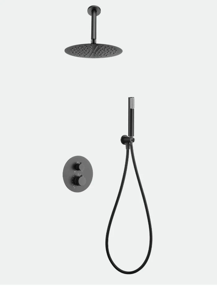 Conjunto Ducha Termostático Empotrado Black Gun Metal Top - Imex