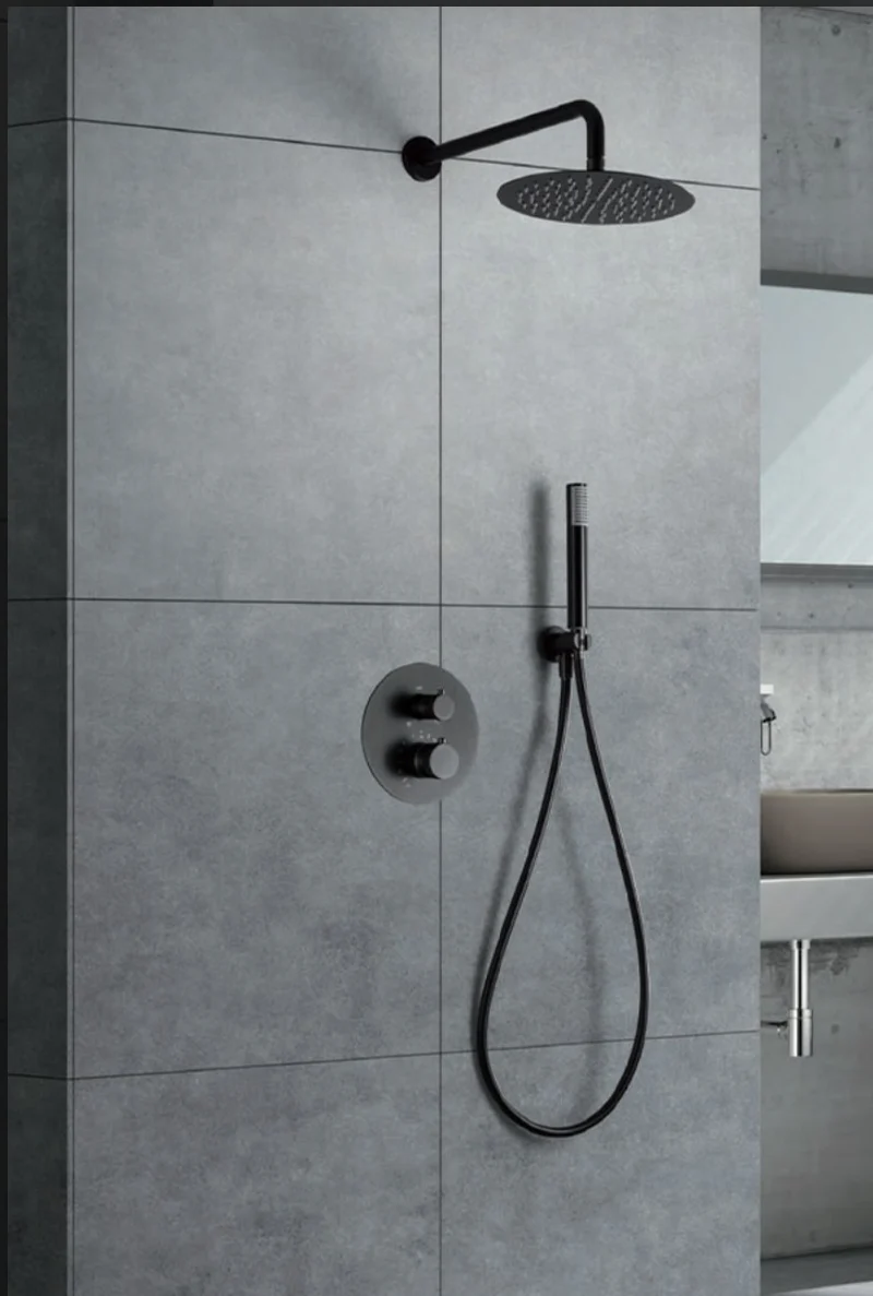 Conjunto Ducha Termostático Empotrado Black Gun Metal Line - Imex