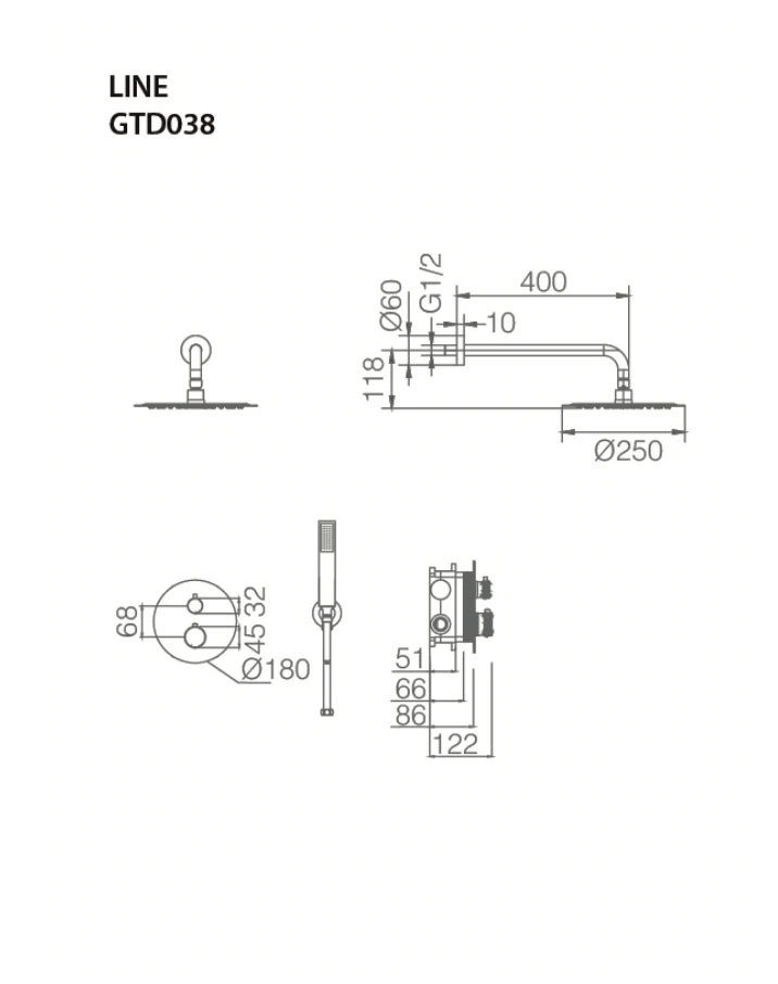 Conjunto Ducha Termostático Empotrado Cromado Line - Imex
