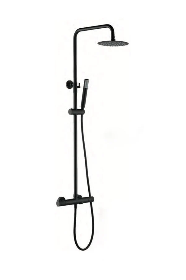 Barra Bañera Termostática Negro Mate Line - Imex | Rociador Ø20cm Antical