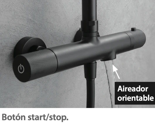 Barra Bañera Termostática Negro Mate Line - Imex | Rociador Ø20cm Antical