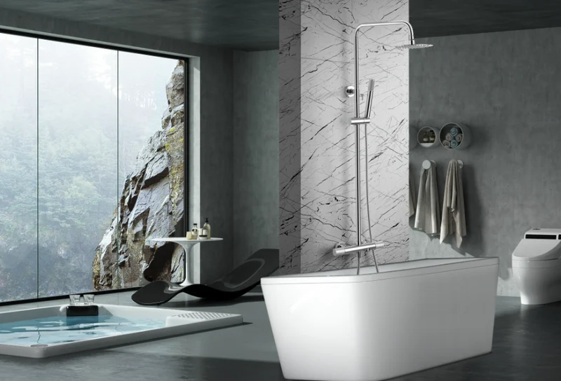 Barra Bañera Termostática Cromada Line - Imex | Rociador Ø20cm Antical