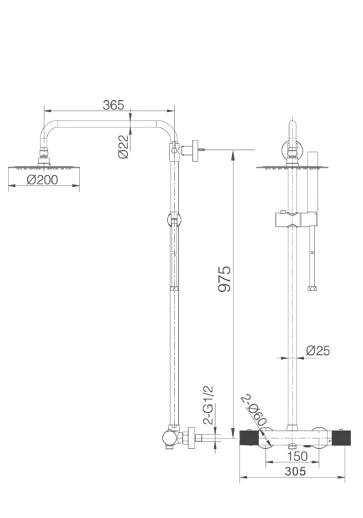 Barra Bañera Termostática Cromada Line - Imex | Rociador Ø20cm Antical