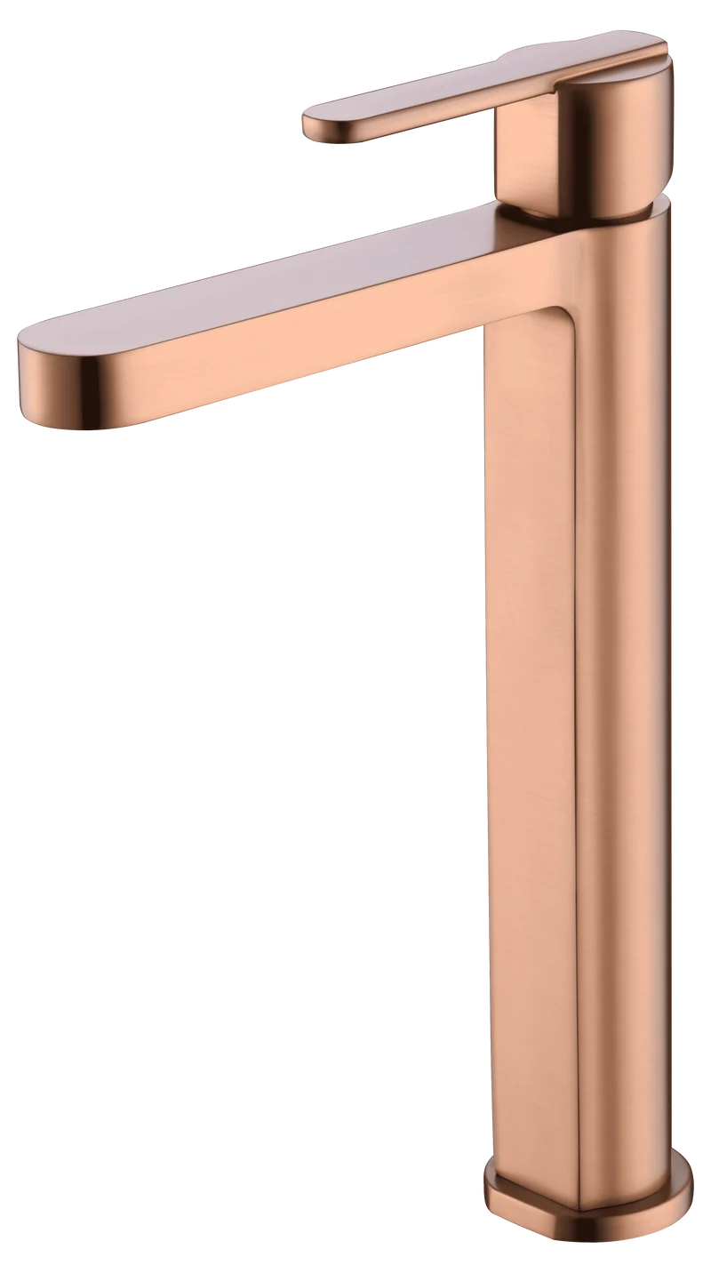 Grifería Monomando Lavabo Caño Alto Roma Oro Rosa Cepillado - Imex