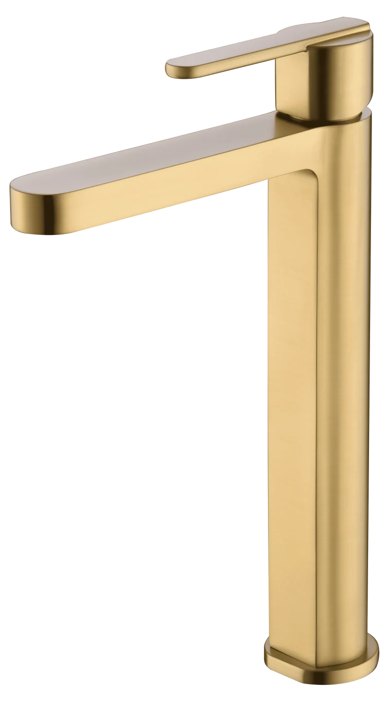 Grifería Monomando Lavabo Caño Alto Roma Oro Cepillado - Imex