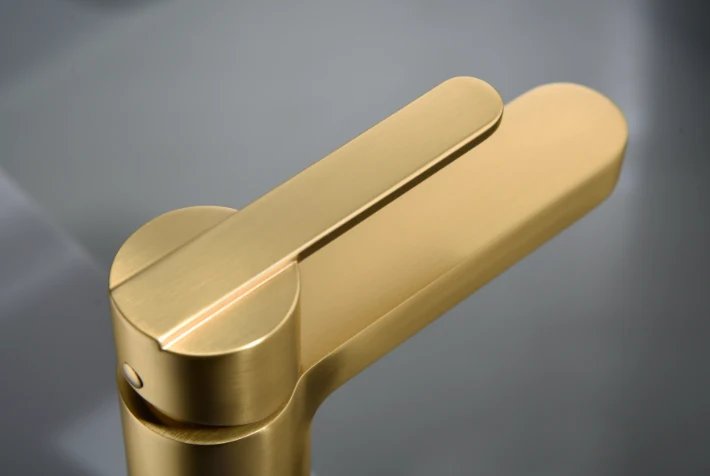 Grifería Monomando Lavabo Caño Alto Roma Oro Cepillado - Imex
