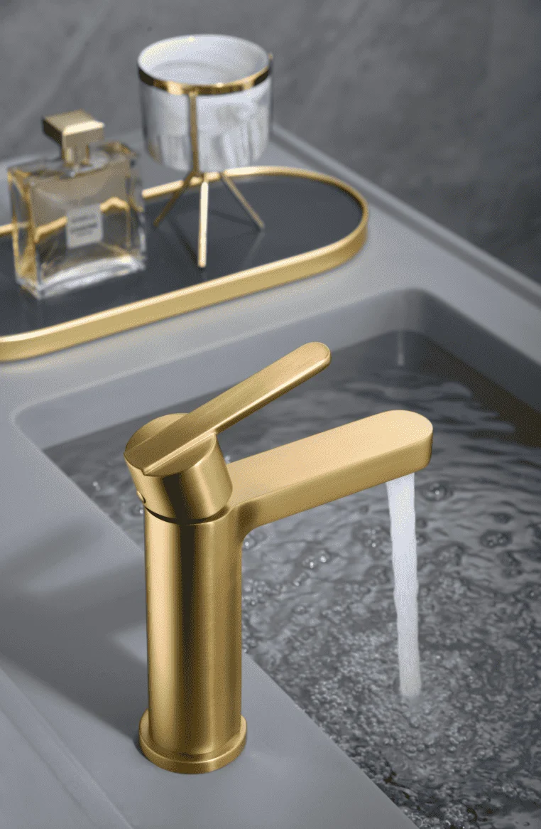 Grifería Monomando Lavabo Roma Oro Cepillado - Imex