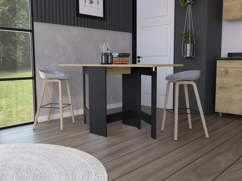 Mesa Auxiliar de Cocina Plegable Mérida, Wengue y Fresno Europeo, con Amplia Superficie
