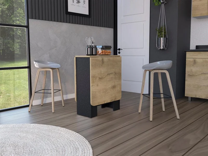 Mesa Auxiliar de Cocina Plegable Mérida, Wengue y Fresno Europeo, con Amplia Superficie