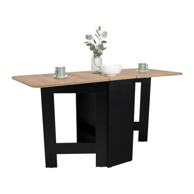 Mesa Auxiliar de Cocina Plegable Mérida, Wengue y Fresno Europeo, con Amplia Superficie