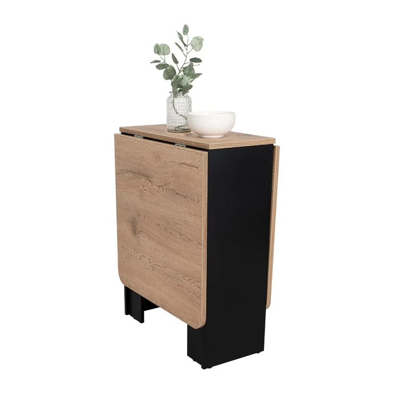 Mesa Auxiliar de Cocina Plegable Mérida, Wengue y Fresno Europeo, con Amplia Superficie
