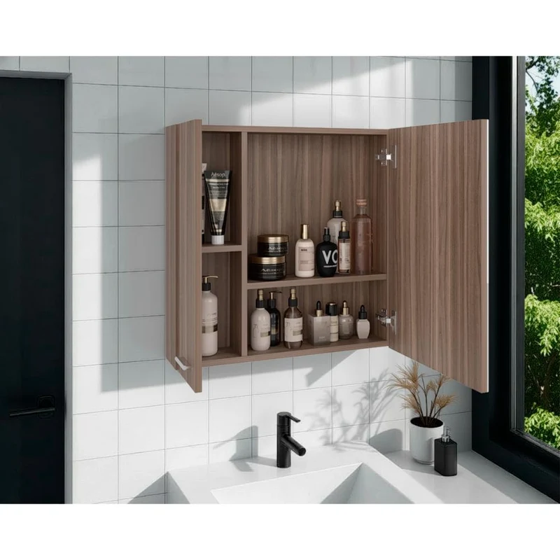Gabinete de Baño Apolis, Avellana, con Puerta Espejo y Dos Entrepaños para Ubicar Múltiples Objetos