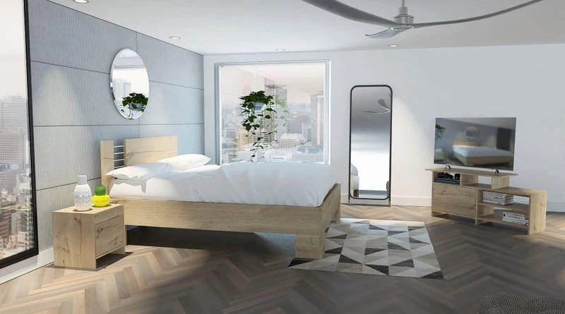 Combo para Habitación Ennis, Café Claro, Incluye Mesa para TV y Mesa de Noche