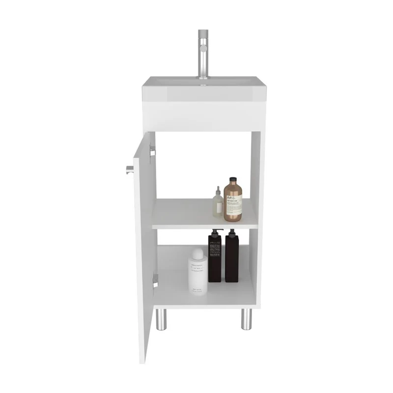 Mueble para Lavamanos Rivera, Blanco Duqueza, con Patas en Acero y con Gran Espacio para Colocar Objetos ZF