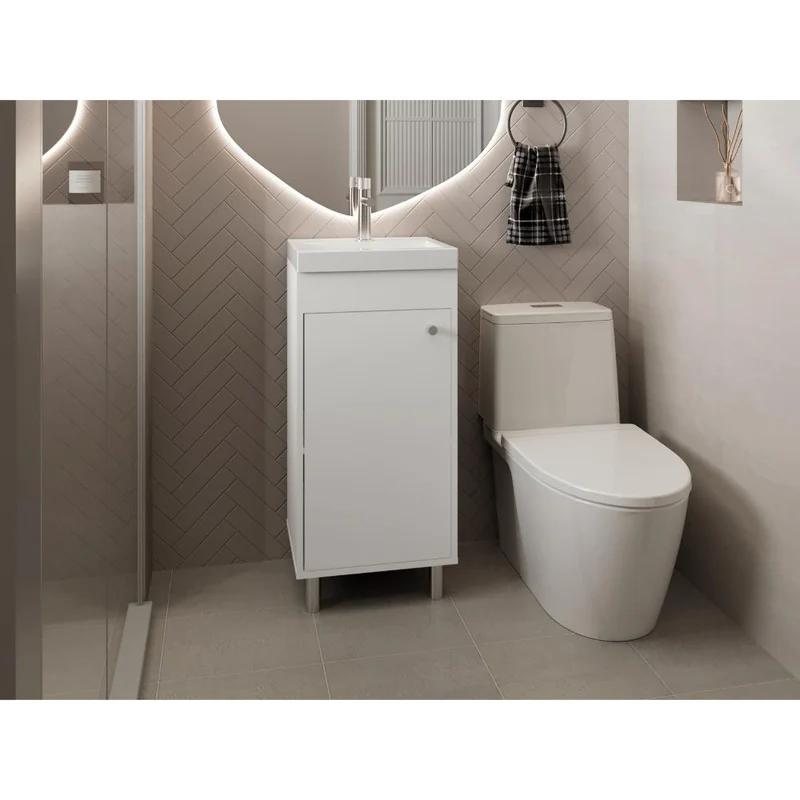 Mueble para Lavamanos Rivera, Blanco Duqueza, con Patas en Acero y con Gran Espacio para Colocar Objetos ZF