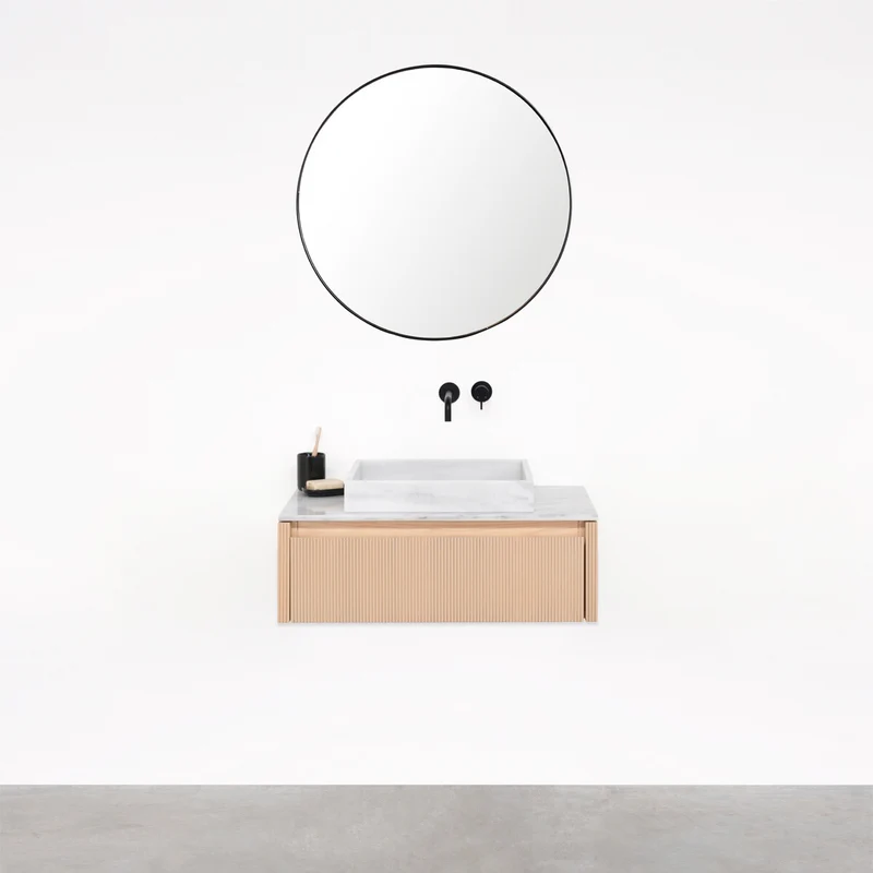 Mueble de baño Roble - Ahun - George White Marble - Placa superior Marcel mármol blanco - 80 cm