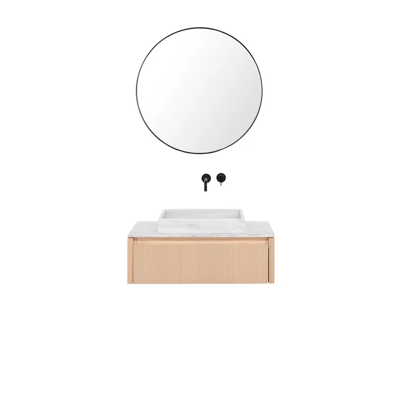 Mueble de baño Roble - Ahun - George White Marble - Placa superior Marcel mármol blanco - 80 cm