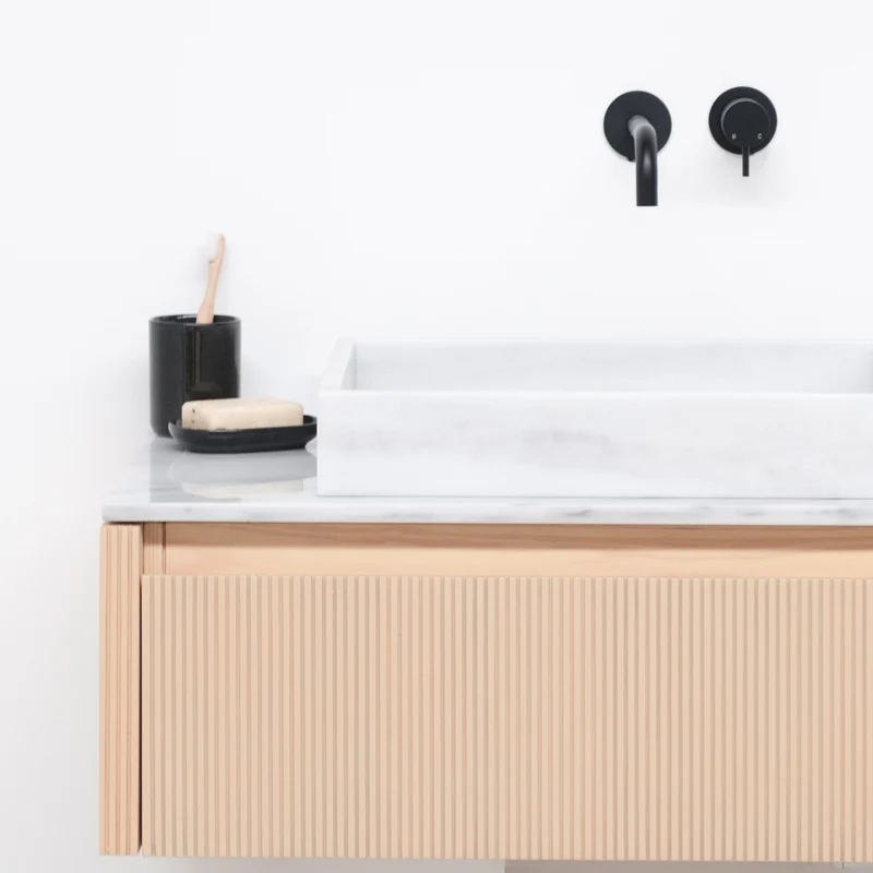 Mueble de baño Roble - Ahun - George White Marble - Placa superior Marcel mármol blanco - 80 cm
