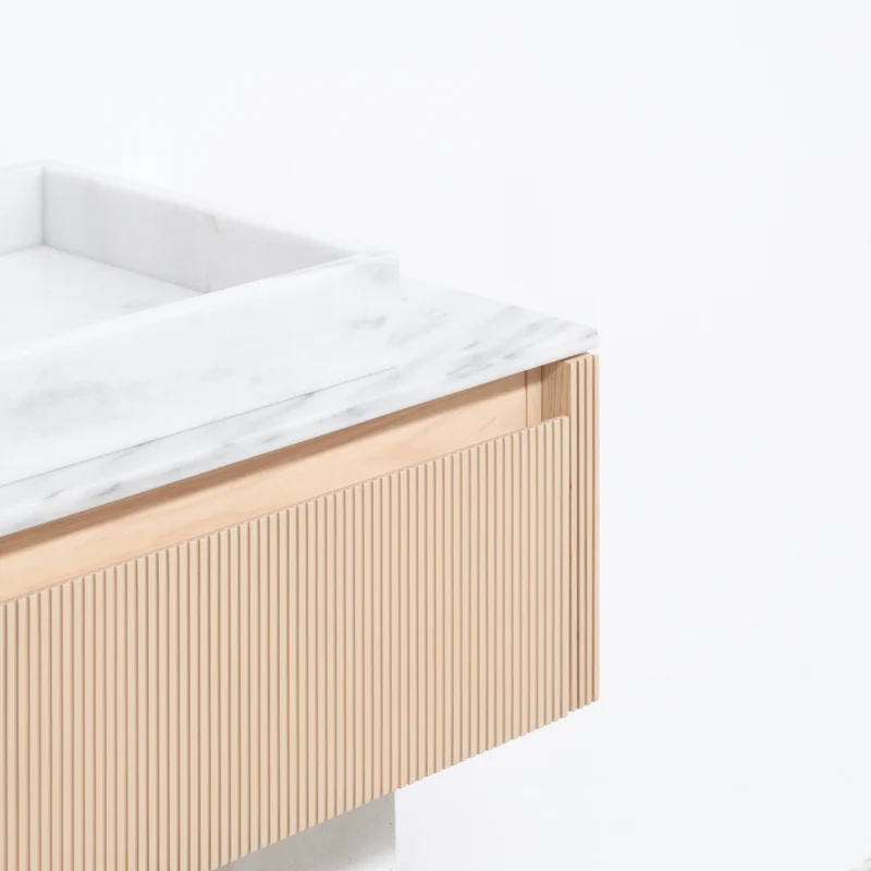 Mueble de baño Roble - Ahun - George White Marble - Placa superior Marcel mármol blanco - 80 cm