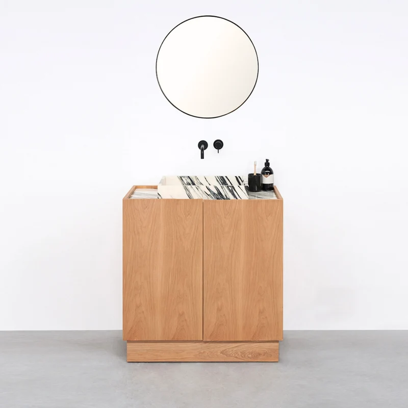 Mueble de baño Felix - Roble - Lavabo Azul/Mármol Blanco - 84 cm