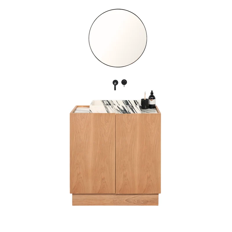 Mueble de baño Felix - Roble - Lavabo Azul/Mármol Blanco - 84 cm