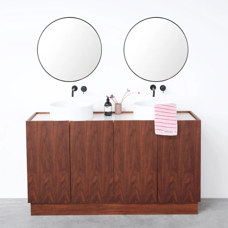 Mueble de baño Felix Nogal - Lavabo de Solid Surface Sims - Terrazo - 154cm