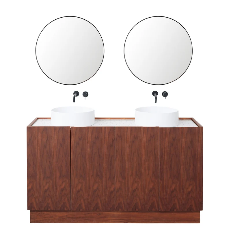 Mueble de baño Felix Nogal - Lavabo de Solid Surface Sims - Terrazo - 154cm