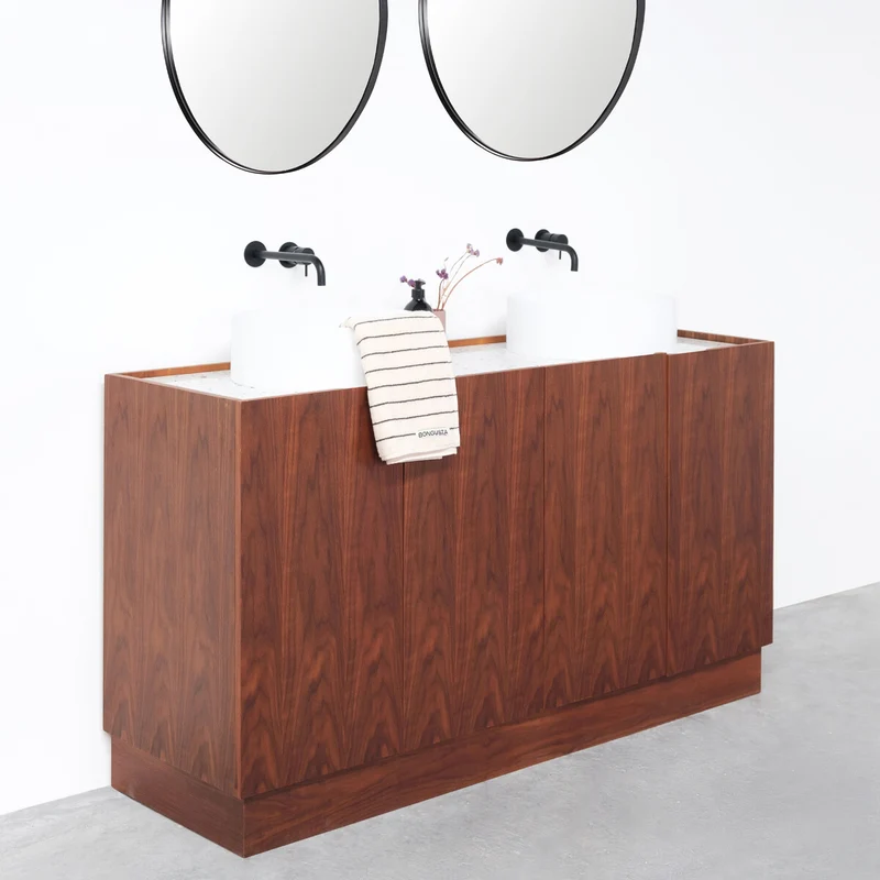 Mueble de baño Felix Nogal - Lavabo de Solid Surface Sims - Terrazo - 154cm