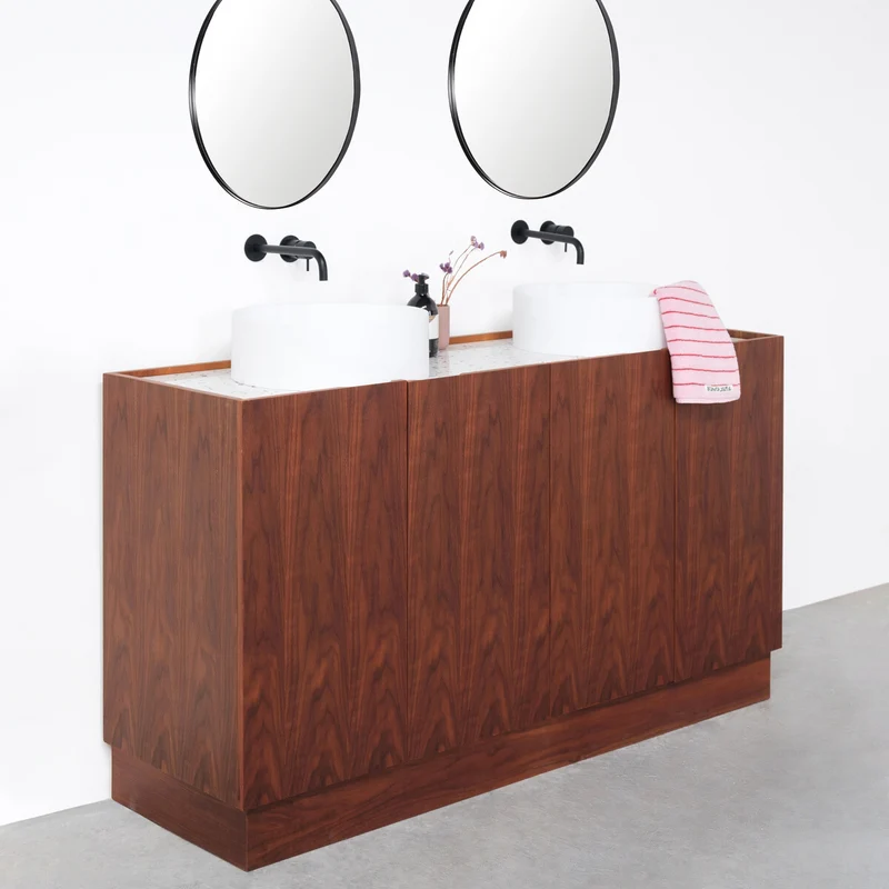 Mueble de baño Felix Nogal - Lavabo de Solid Surface Sims - Terrazo - 154cm