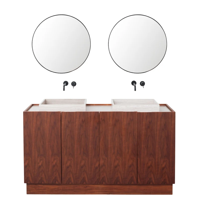 Mueble de baño Nogal - Mármol beige - Lavabo George - (154cm) - Felix