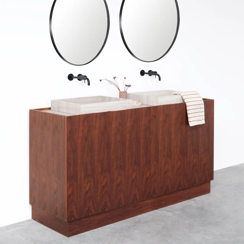Mueble de baño Nogal - Mármol beige - Lavabo George - (154cm) - Felix