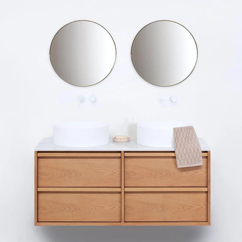 Mueble de baño Roble Fien - 120 cm - Lavabos Sims - Placa superior de mármol