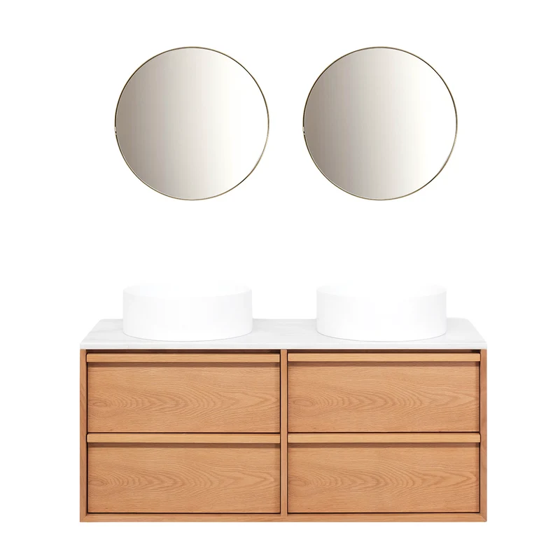 Mueble de baño Roble Fien - 120 cm - Lavabos Sims - Placa superior de mármol