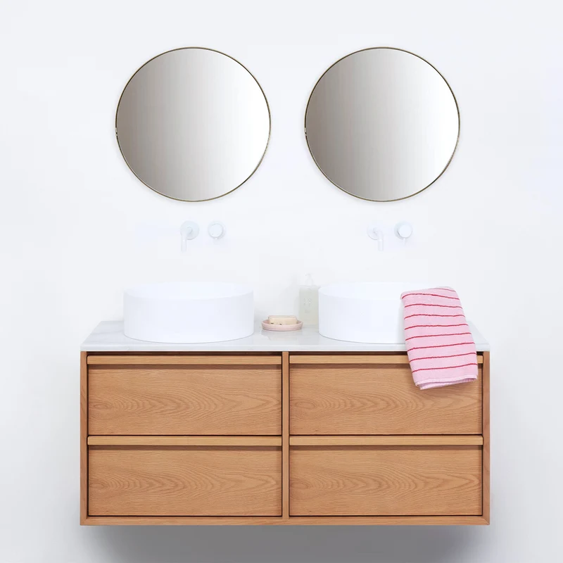 Mueble de baño Roble Fien - 120 cm - Lavabos Sims - Placa superior de mármol