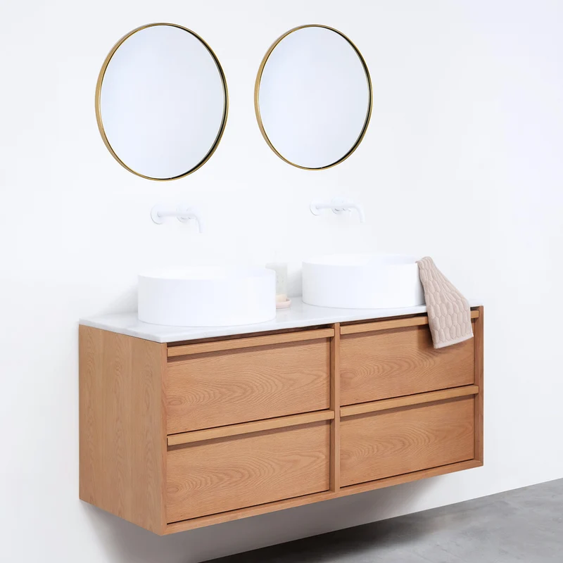 Mueble de baño Roble Fien - 120 cm - Lavabos Sims - Placa superior de mármol