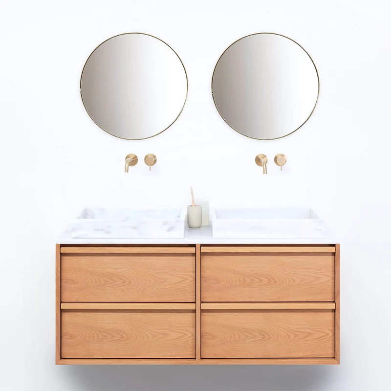 Mueble de baño Roble Fien - 120 cm - Lavabos George Marble - Placa superior de mármol