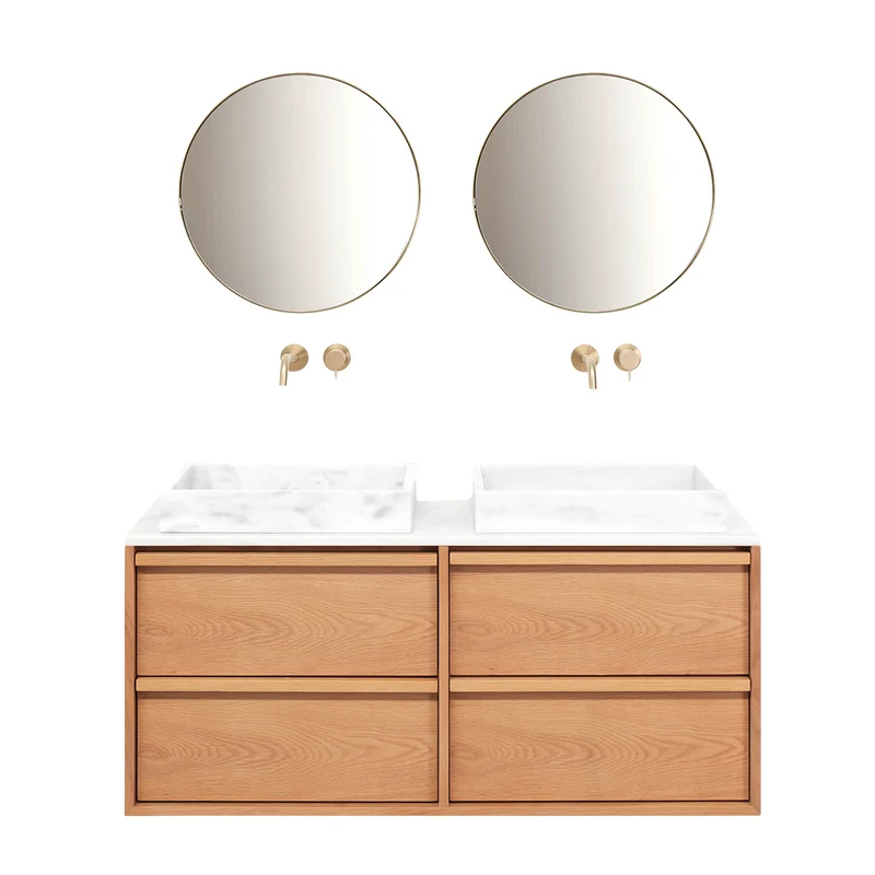 Mueble de baño Roble Fien - 120 cm - Lavabos George Marble - Placa superior de mármol