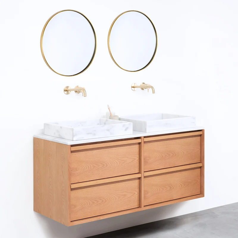 Mueble de baño Roble Fien - 120 cm - Lavabos George Marble - Placa superior de mármol