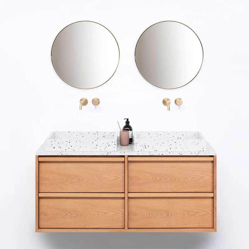 Mueble de baño Roble Fien - 120 cm - Lavabos George Terrazzo - Placa superior de terrazo