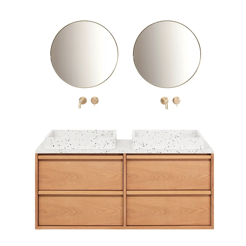 Mueble de baño Roble Fien - 120 cm - Lavabos George Terrazzo - Placa superior de terrazo
