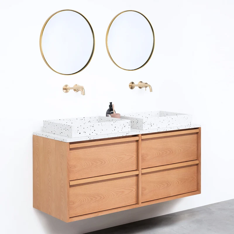 Mueble de baño Roble Fien - 120 cm - Lavabos George Terrazzo - Placa superior de terrazo