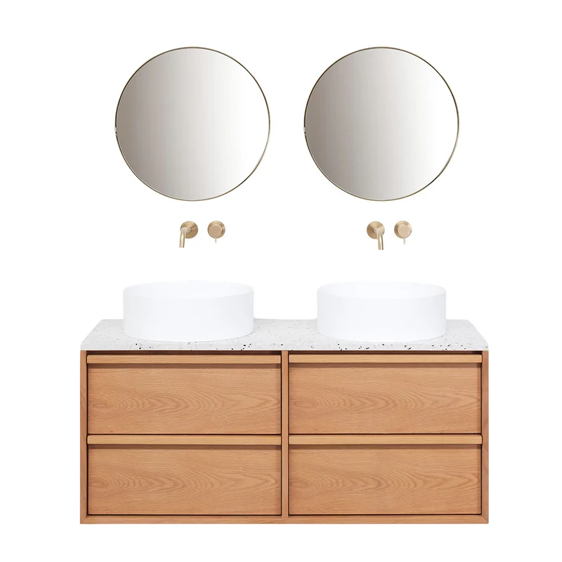 Mueble de baño Roble Fien - 120 cm - Lavabos Sims - Placa superior de terrazo