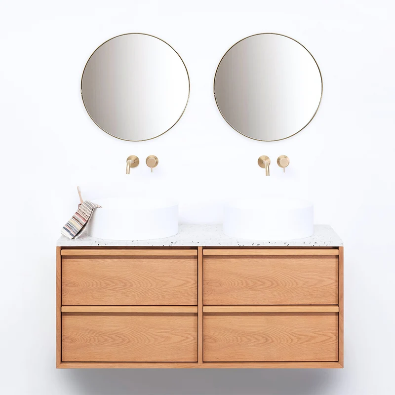 Mueble de baño Roble Fien - 120 cm - Lavabos Sims - Placa superior de terrazo