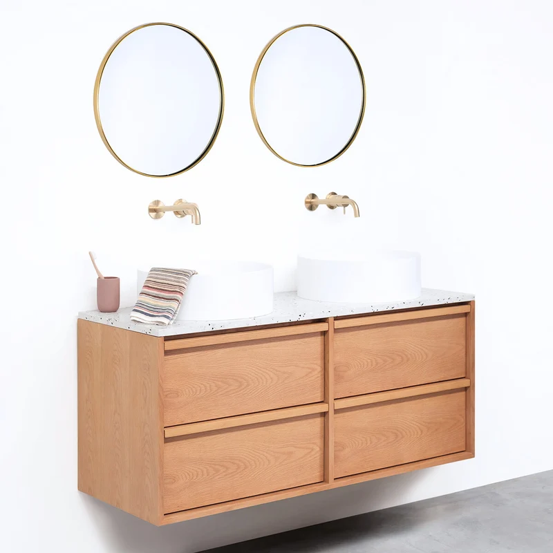 Mueble de baño Roble Fien - 120 cm - Lavabos Sims - Placa superior de terrazo