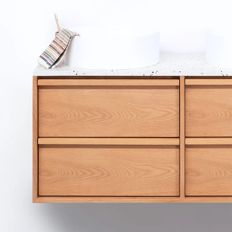Mueble de baño Roble Fien - 120 cm - Lavabos Sims - Placa superior de terrazo