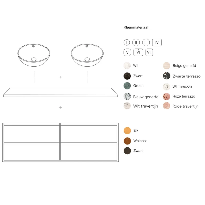 Mueble de baño Roble Fien - 120 cm - Lavabos Sims - Placa superior de terrazo