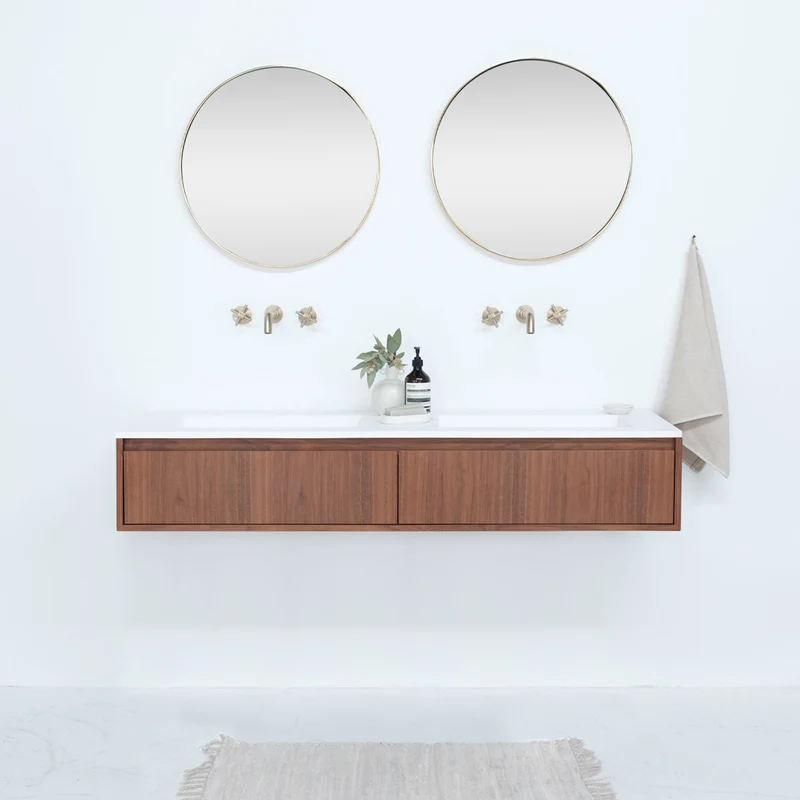 Conjunto de baño Ann mueble corto Nogal - Julian Blanco Mate - 150 cm